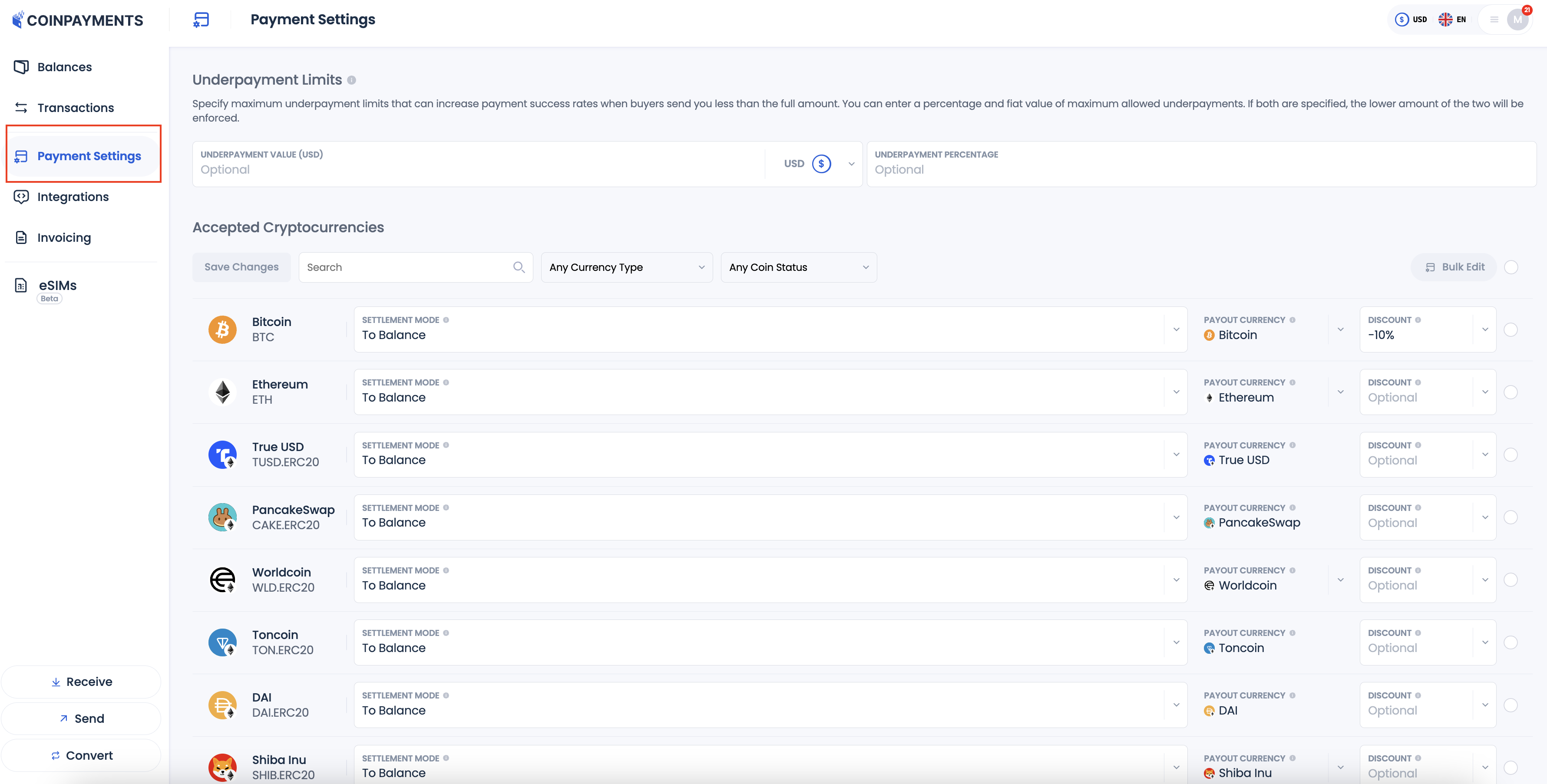 Payment Settings