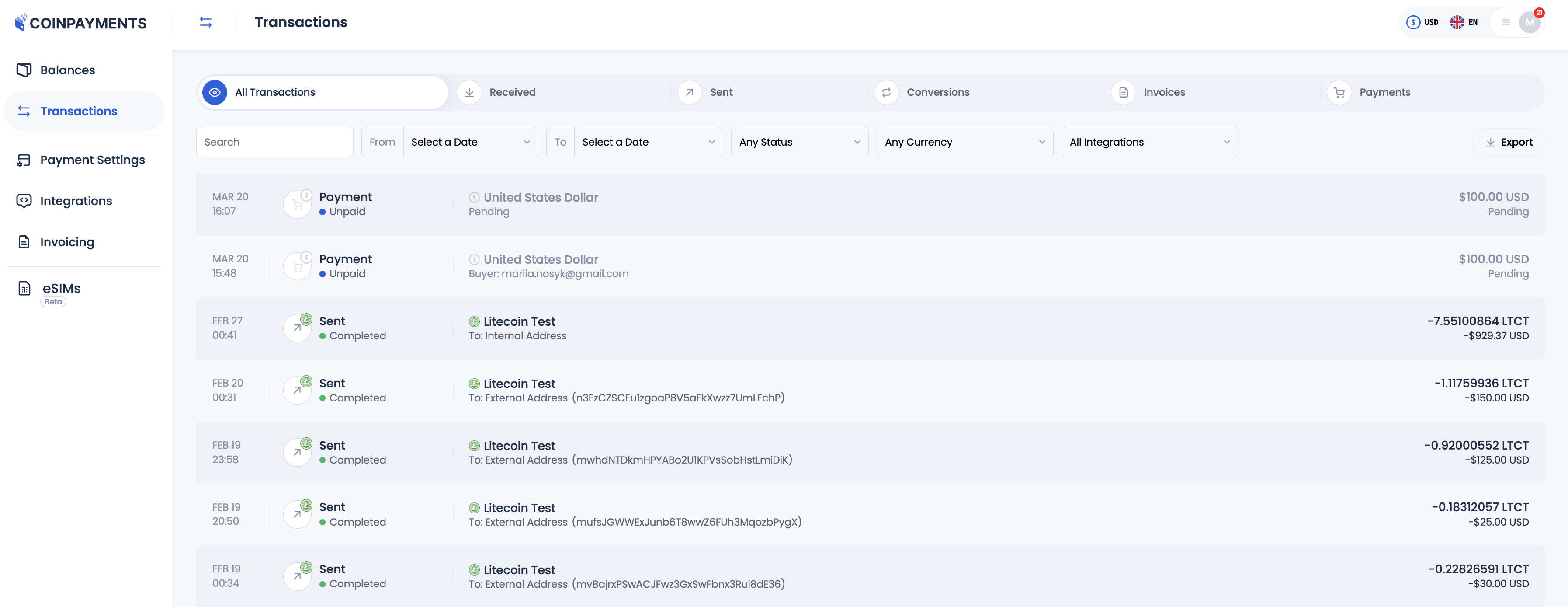 Transactions Tab