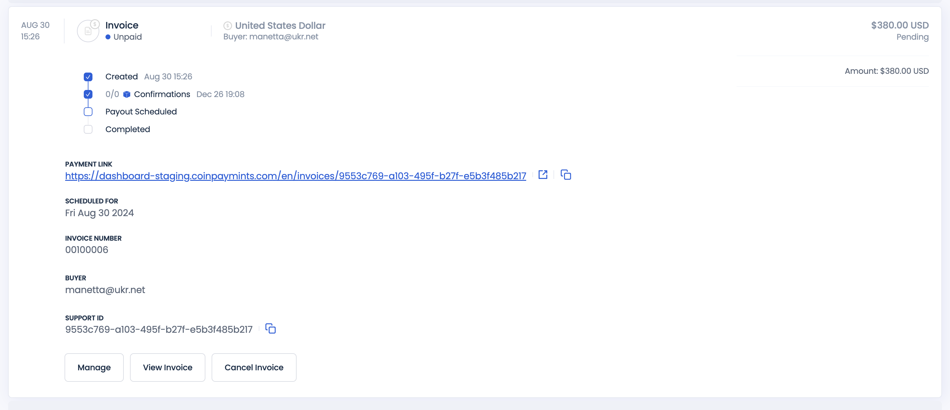 Checkout Transaction Details