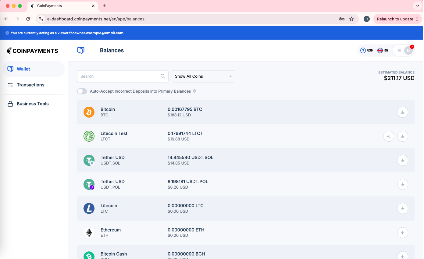 Default Wallet View