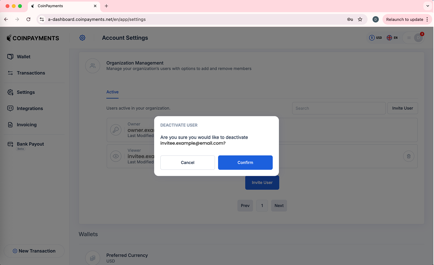 Owner Deactivating User