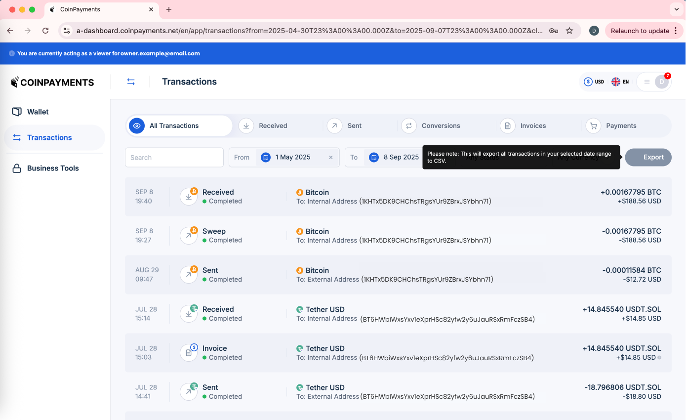 Transaction Data Export
