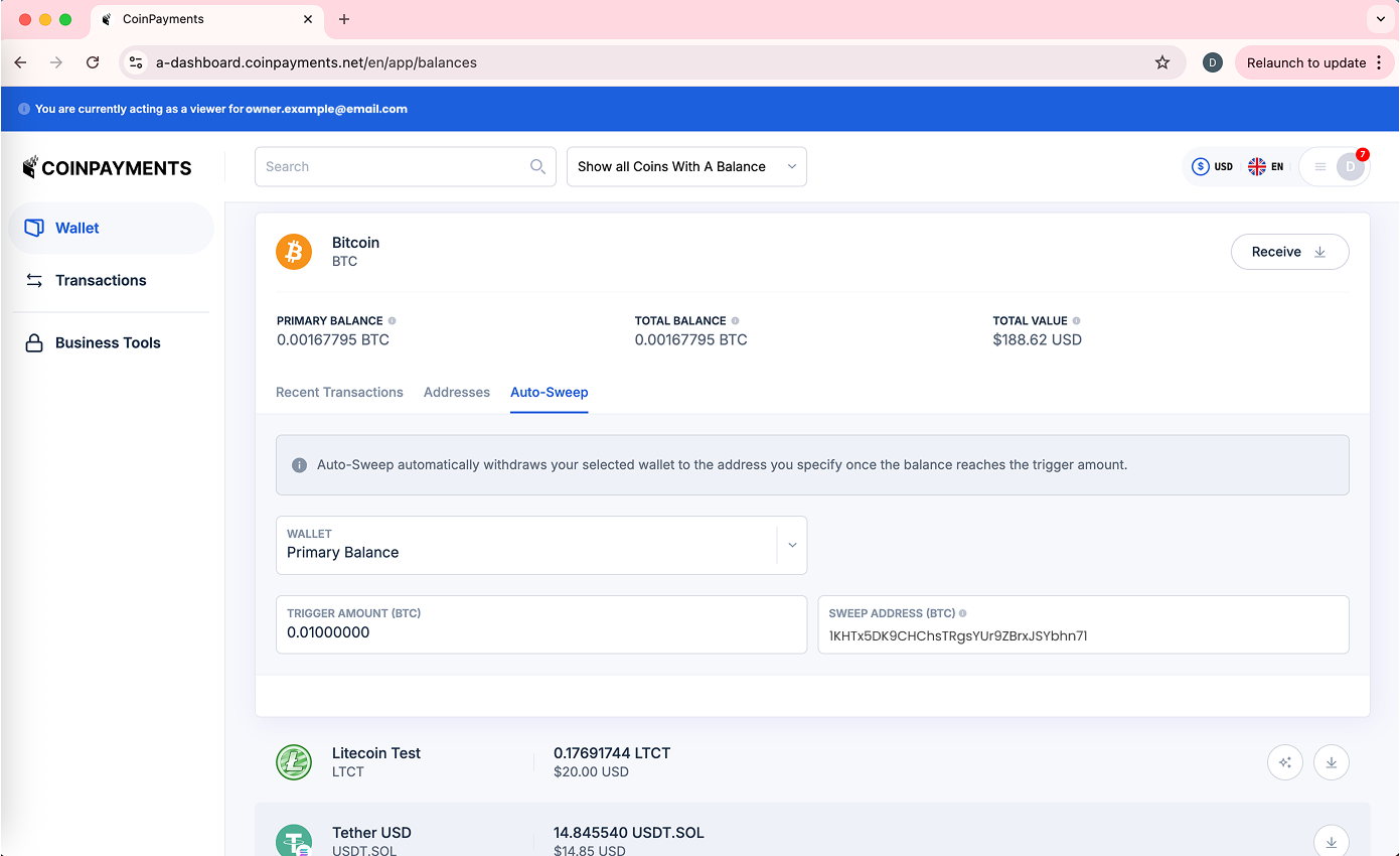View Auto-sweep Settings